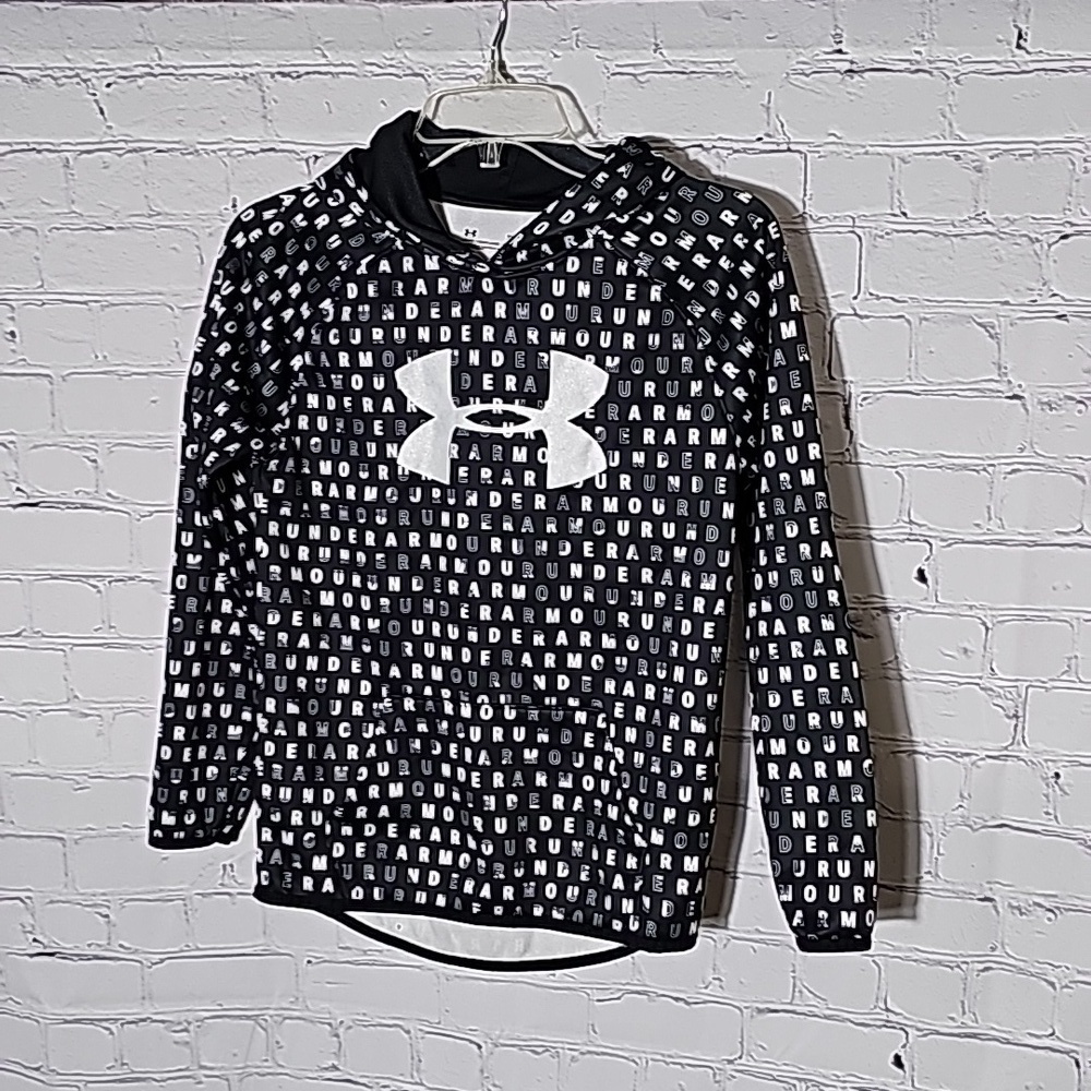 Under Armour girls hoodie metallic logo sz large black and white sweatshirt K31